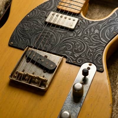 Custom TELECASTER Pickguard Black Embossed Floral Paisley 3D Engraved Parts image 1