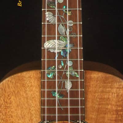 Handmade Tenor Ukulele, Solid Curly Hawaiian Koa, Curly Maple Arch-Back, MOP Floral Inlay, Bruce Wei UAG17-2016 image 7