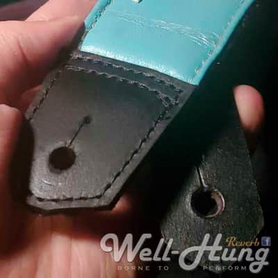 Well-Hung ZAP! "Turquoise" 3" wide padded leather guitar strap, w/python bolt image 2