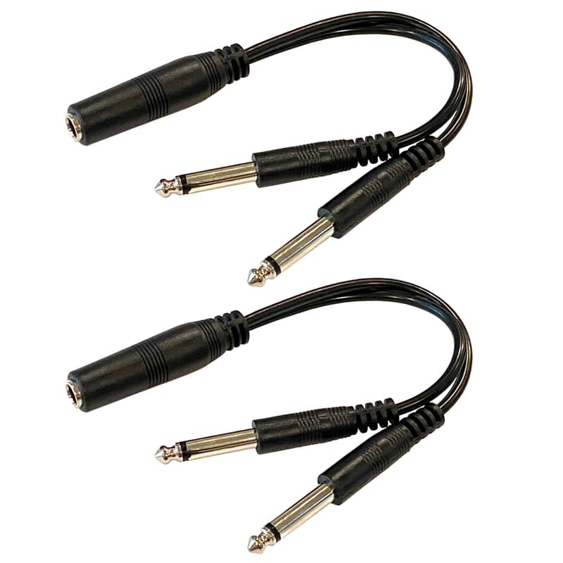 (2) Pack 1/4 Inch Mono TS Female to 2 x 1/4 Inch Male Mono TS Y Splitter Cable image 1