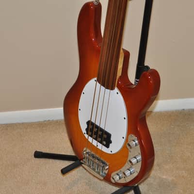 Music Man Stingray Fretless Bass Guitar- Orange Burst image 4