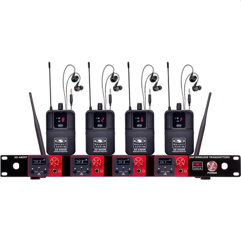 GALAXY AS-4400 QUAD Rackmount Wireless IEM Band Pack with EB5 Earbuds image 1