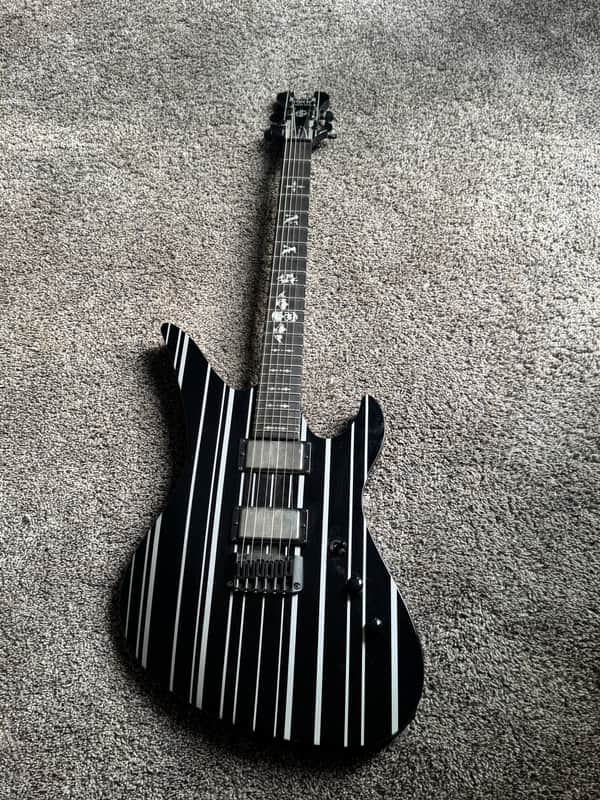 Schecter Synyster Gates Custom HT Electric 2022 - Gloss Black w Silver Stripes image 1