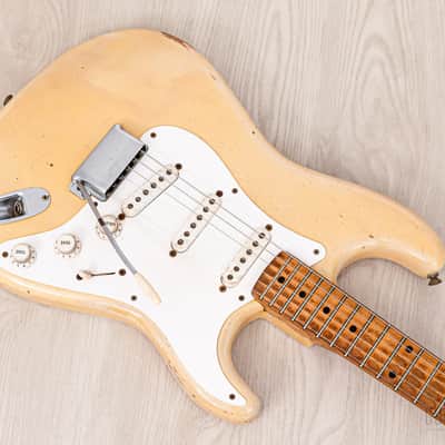 1956 Fender Stratocaster Vintage Guitar One-Piece Ash, Blonde w/ V Neck & Tweed Case image 9