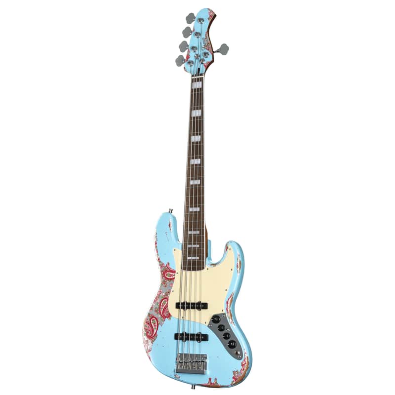 Fame Custom JB 5 Worn Sonic Blue over Pink Paisley - 5-String