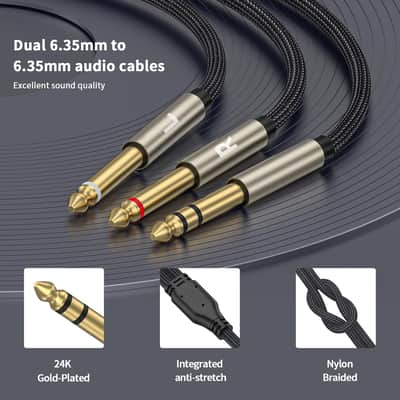 1/4 inch TRS Stereo to Dual 1/4 inch TS Mono Insert Cable, TRS Stereo Y Splitter Insert Cable, 6.35mm TRS Male Stereo to Dual 6.35mm TS Male Mono Breakout Cable－10ft image 4