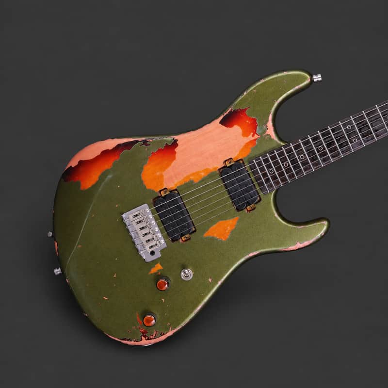Dhatarattha HH Strat-Style Electric Guitar – Olive Green over Sunburst Heavy Relic Nitro