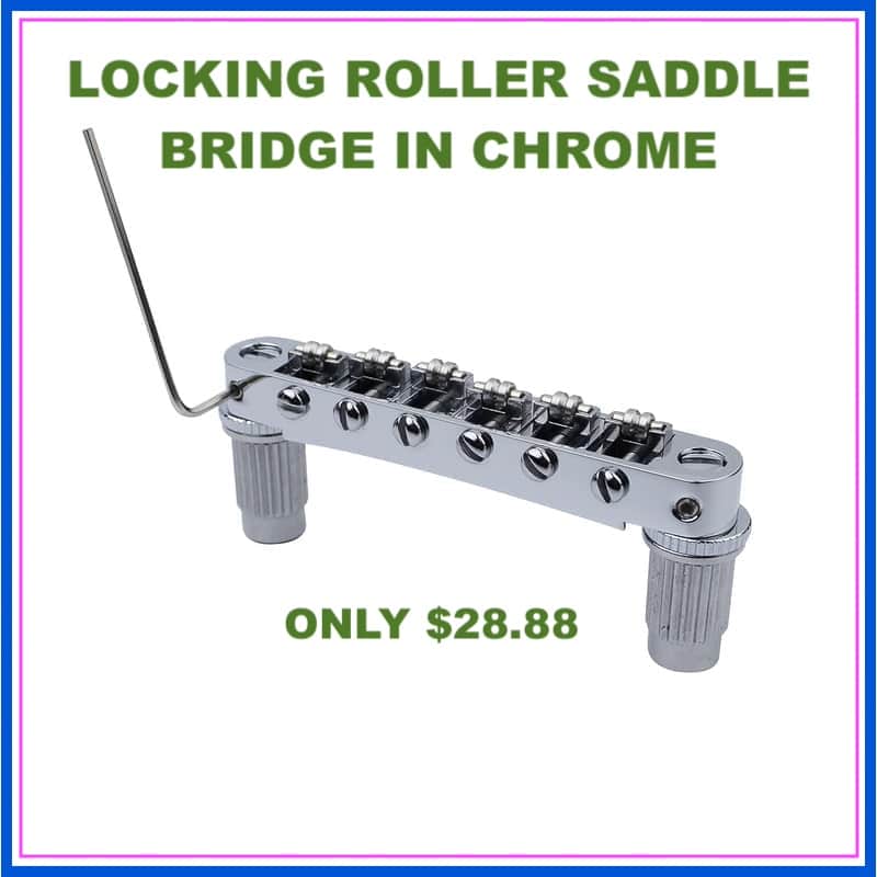 Guyker Locking Metric 6mm TuneOMatic Chrome Roller Saddle Bridge fits 6 String Electric Imported Guitars image 1