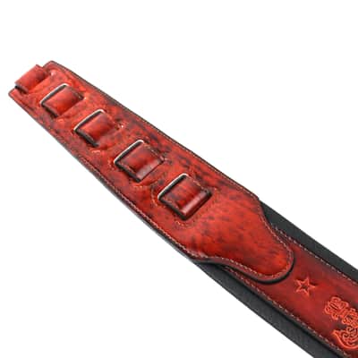 Walker And Williams GB-21 Red Bourbon Padded Leather Strap with Fleur De Lis & French Chain Design image 8