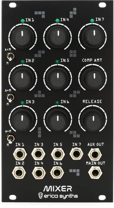 Erica Synths Drum Mixer Seven Input Mixer Eurorack Module with Vactrol Compressor and Assignable Aux Send image 1