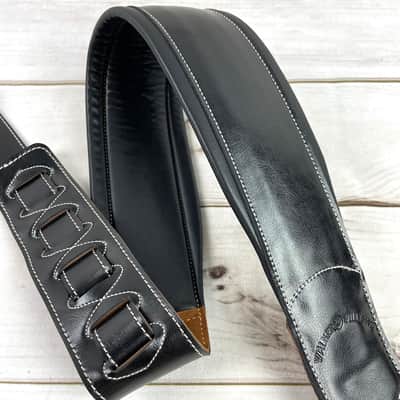 Walker and Williams C-22 Premium Black Signature Grain Leather 3" Wide Double Padded Guitar Strap For Acoustic, Electric, And Bass Guitars image 5