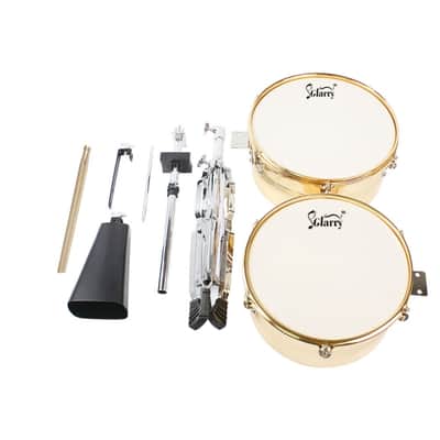 Glarry 13" & 14" Timbales Drum Set with Stand and Cowbell Golden image 11