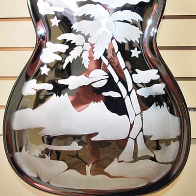 1995 Dobro USA DM-33H DM33H Chromed Brass Resonator Round Neck Guitar w Etched Hawaiian Motif Excellent Condition w OHSC and Booklet. image 2