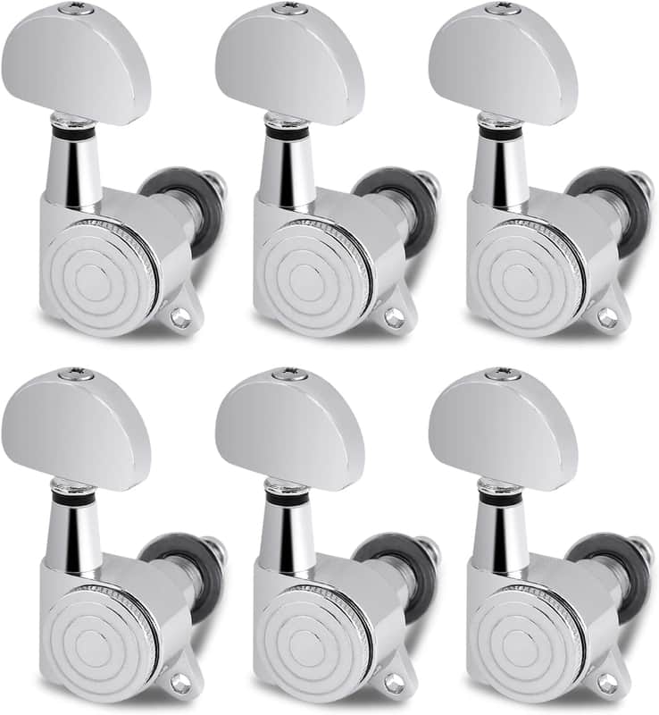 Locking Guitar String Tuning Pegs Tuning Keys Machine Heads Tuners 1:18 Gear Ratio 6 In Line for Right Handed Electric Guitar or Acoustic Guitar Parts Accessories Half Round Head Chrome. image 1