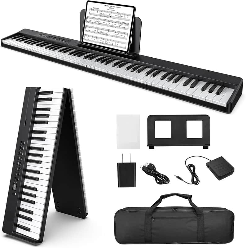 Portable Piano Keyboard for Beginners 88 Keys Folding Digital Piano with Sustain Pedal Foldable Electric Piano Keyboard with Semi Weighted Wood Grain Key Suitable for Midi Bluetooth image 1