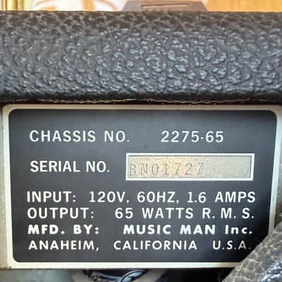Music Man 210 Sixty-Five 2-Channel 65-Watt 2x10" Guitar Combo 1974 - 1979 - Black image 3