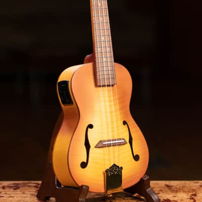 Ortega Custom Built Series Flamed Maple Arched Top Okoume Neck 4-String Concert Electric Ukulele w/Gig Bag image 14