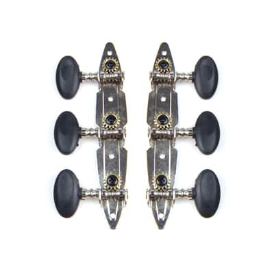 3-on-Plate Acoustic Guitar Tuners Set, Black knobs (3x3), Unique Shaped plate image 1