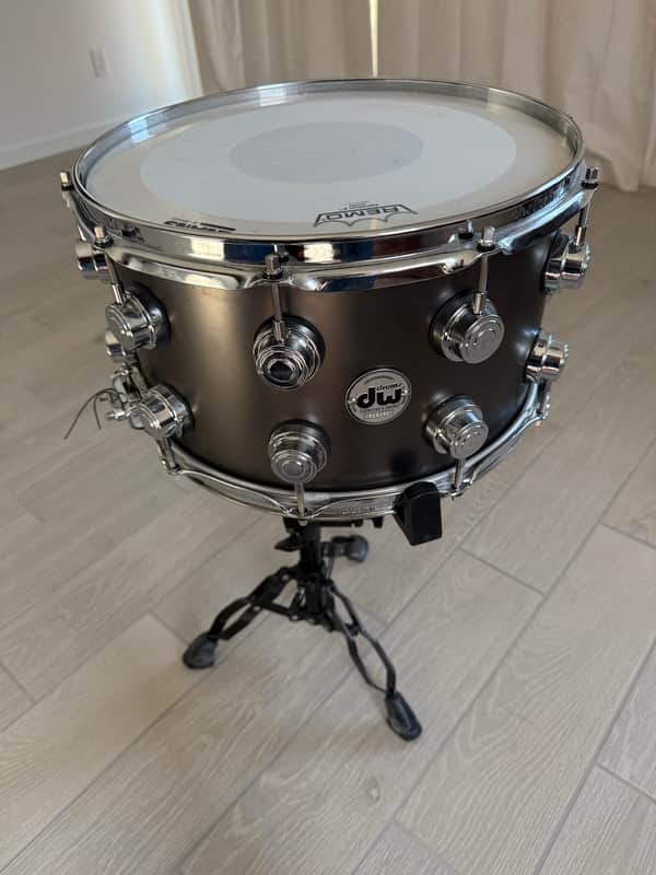 DW Collector's Series Satin Black Over Brass 8x14" Snare Drum 2021 - Present - Satin Black with Chrome Hardware image 1