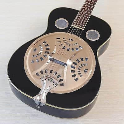 Black Electric Acoustic Resonator Guitar, Laminated Sapele Wood Body, Mahogany Neck image 2