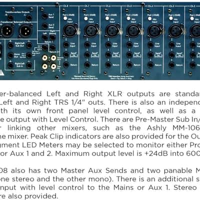 Ashly MX-508 3RU Rack-mountable 8-input Balanced Stereo Microphone Mixer w/ 3-band Sweep EQ & AUX Sends image 5