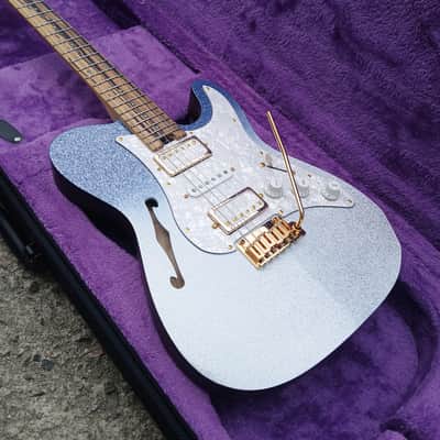 HI Guitar Custom Tele Semi-hollow Body Blue white sparkle image 4