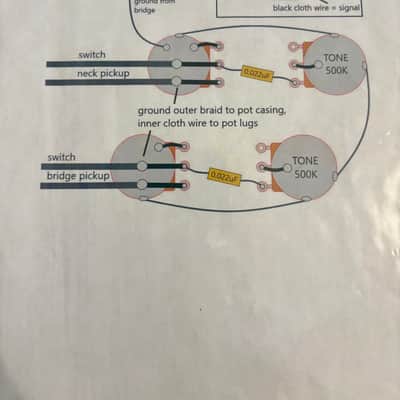 Gibson Les Paul 50s style wiring harness with new Bumblebee 0.022uF paper in oil capacitors and split long shaft pots image 5