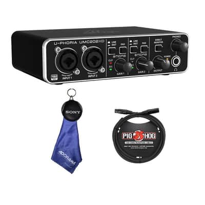 Behringer U-Phoria UMC202HD Audiophile 2x2 USB Audio Interface with MIDAS Mic Preamplifiers, 24-Bit/192kHz Resolution - With 6' 8mm XLR Microphone Cable, Fiber Optic Cleaning Cloth image 1