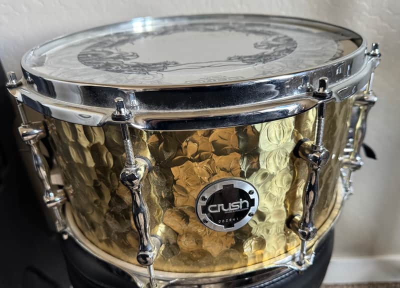 USED Crush 7x13 Hammered Chrome & Brass Snare Drum image 1