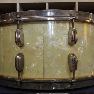 1940s Slingerland 7x14 Radio King Snare Drum in White Marine Pearl image 3