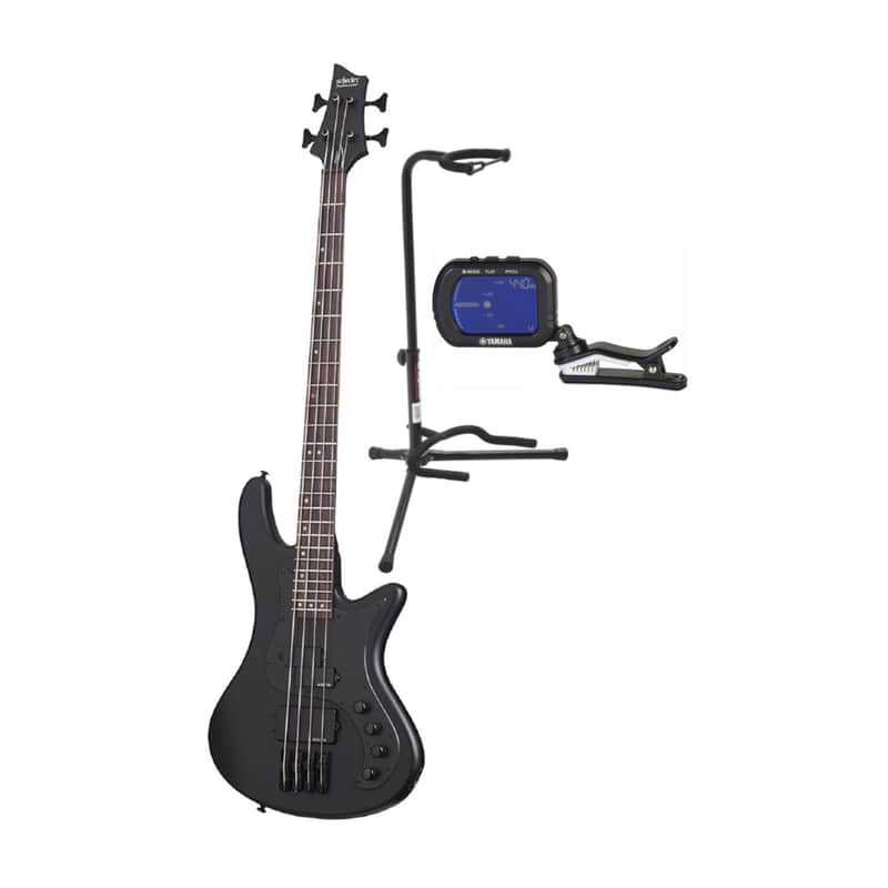 Schecter Stiletto Stealth 4-String Bass Guitar (Satin Black) Bundle image 1
