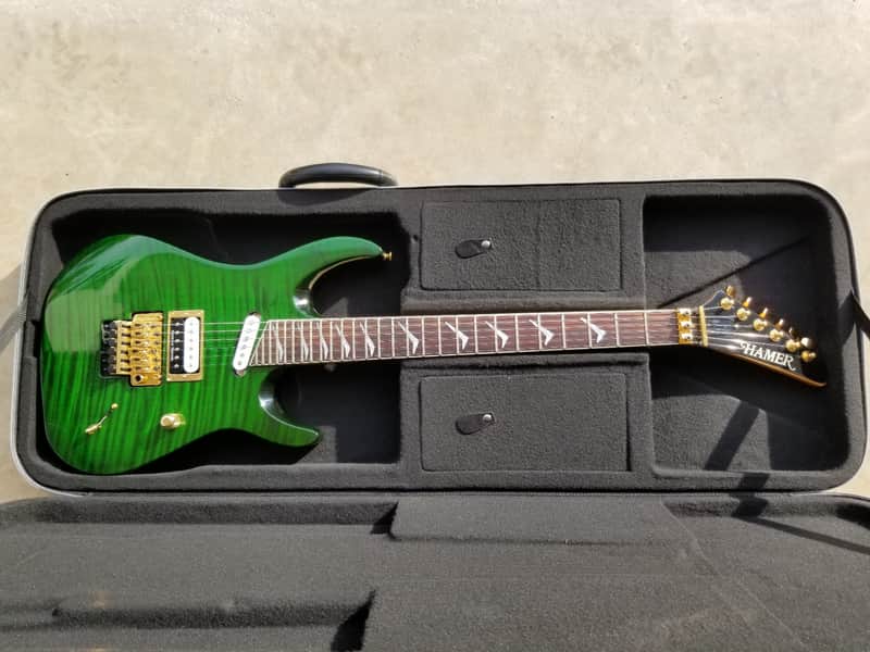 2000-2002 Hamer Californian Deluxe MIK Boomers  Green Flame 27 Frets Floyd Rose image 1