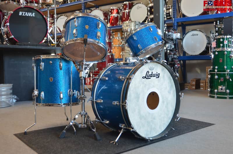 USED Ludwig 4pc Drum Kit - Transition Badge, "Blue Sparkle" image 1