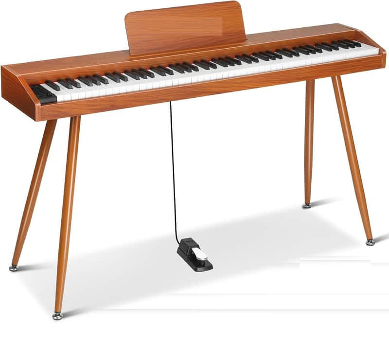Piano Keyboard 88 key,Semi-Weighted Electric Piano,Full Size Acoustic Piano for Beginners with Pedal, USB-MIDI Compatibility (Brown) image 1