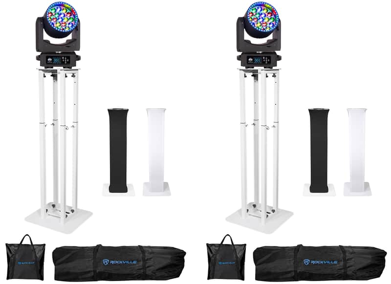 (2) American DJ Vizi Pix Z19 RGBL LED Moving Head Lights+Totem Stands+Carry Bags image 1