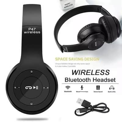 Wireless Bluetooth Headphones with Noise Canceling, Over-Ear Stereo Headphones with Mic, IP65 Waterproof, FM Radio, and Aux Support – US Version image 2