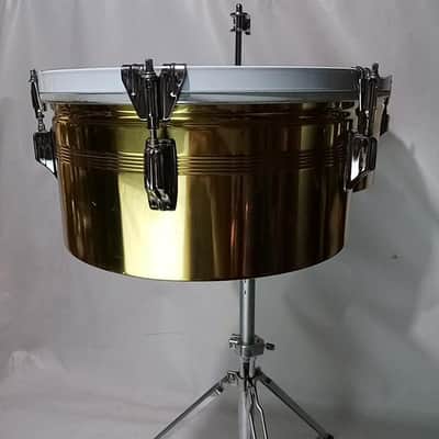 Rogers Natural BRASS Timbales NOS-OG-Box 6.5"x13/14+Big R Stand+Cowbell-Mt Drums image 7