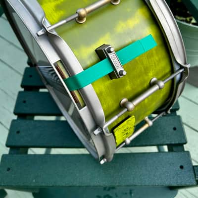 Custom Snare Drum 6” x 13” Maple and Bubinga shell 1999 - Retro funky distressed green image 15