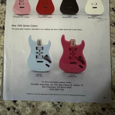 Chandler Stratocaster Replacement Body Brochure & Dealer Price List 1986 image 1