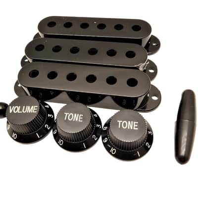 Black 3-ply Strat SSS Pickguard Kit , Black knobs, and Black Covers USA SHIP image 4