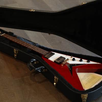 Sweet! 2005 Hamer Korina Vector Flying V Style Guitar Trans Cherry w/ Brazilian Board + COA OHSC image 20