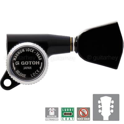 NEW Gotoh SG381-04 MGT Locking Tuning Keys w/ Keystone Buttons Set 3x3 - BLACK