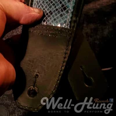Well-Hung "Surf Diamonds" - 3" wide padded black leather comfort strap with turquoise python and metalwork image 2