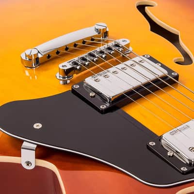 Vintage VSA500HB ReIssued Semi Acoustic Guitar - Honeyburst (Open Box) image 7