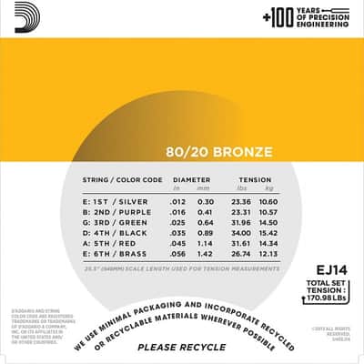 D'Addario EJ14 80/20 Bronze Bluegrass 12-56 Acoustic Guitar Strings image 2