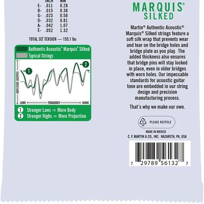 Martin Authentic Acoustic® Marquis® Silked Guitar Strings – Phosphor Bronze, Custom Light Gauge | Warm, Balanced Tone with Bridge Protection | Silk-Wrapped Ball Ends image 2