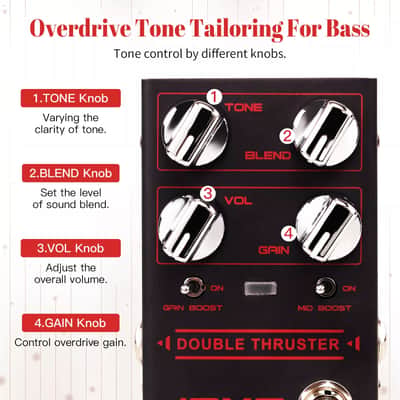 JOYO R-28 Double Thruster High Gain Overdrive Guitar Pedal with Mid/High Frequency For Bass Guitar image 7