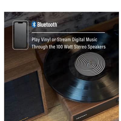 Crosley Alto Shelf System CR7019A With 3 Speed Turntable + Built-in Bluetooth, Walnut -NEW image 3