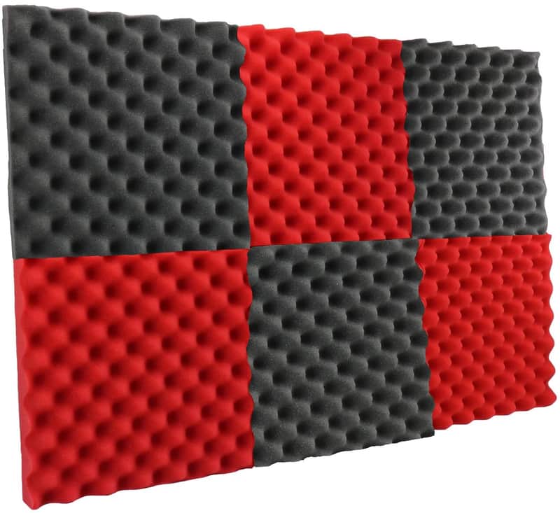 New Level 6 Pack Acoustic Panels Studio Foam Egg Crate 2" X 12" X 12" Red / Black image 1
