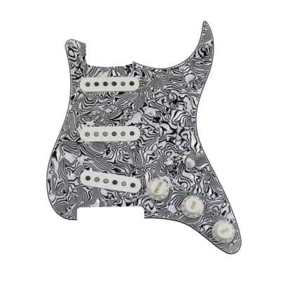 White and Black Strip Guitar Strat Style Prewired Loaded Pickguard, Alnico 5 Pickups, 7 Way Wiring image 1